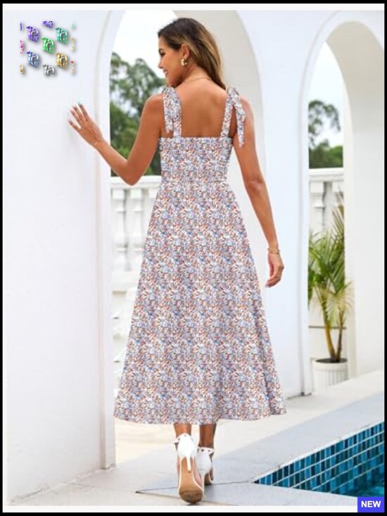 Floral Maxi Dress with Pockets Smocked Back Spaghetti Strap Beach Vacation - Picture 4 of 7